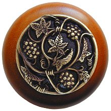 Notting Hill NHW-729C-AB Grapevines Wood Knob in Antique Brass/Cherry wood finish
